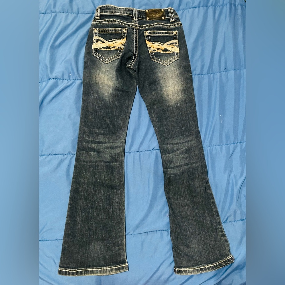 Wired Heart Girls Size 7 Denim Jeans Embroidered Design Boot Cut